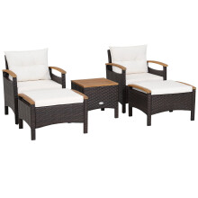 5-Piece Outdoor Patio Furniture Set PE Wicker Patio Lounge Chair
