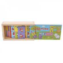 Wooden Domino Fruit Animal Recognize Blocks Dominoes Games Jigsaw Montessori Learning Education