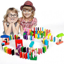 Children Color Sort Rainbow Wood Domino Blocks Kits Early Bright Dominoes Games Educational Toys