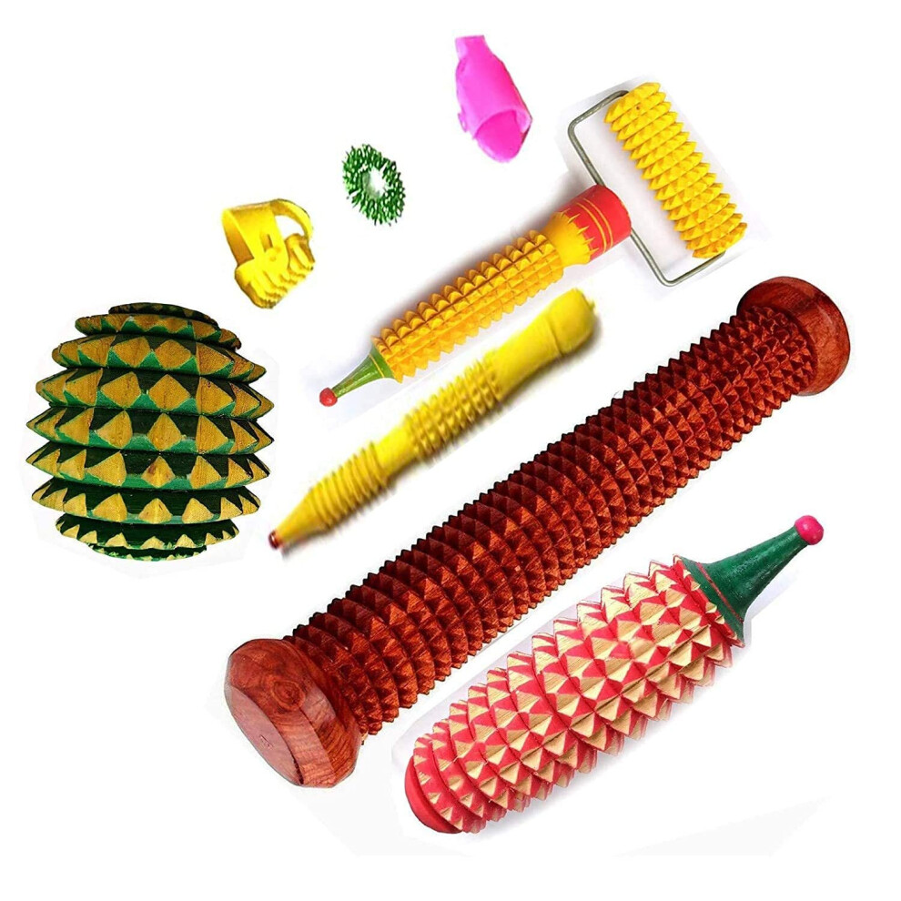Wooden Foot and Hands Massager Roller Stress Relief Combo Kit