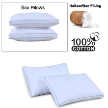 (Pack of 2, 48 x 74cm) Bounce Back Box Pillows Soft Hollow Fiber Filled Bed Pillows 100% Cotton Cover For Neck/ Back/Stomach & Side Sleepers in 40x65cm & 48x74cm