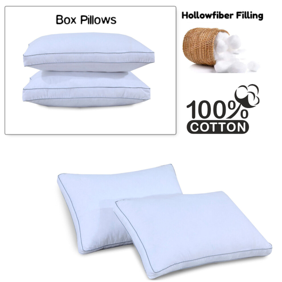 Arlinens (Pack Of 2, 48 X 74Cm) Bounce Back Box Pillows Soft Hollow Fiber Filled Bed Pillows 100% Cotton Cover For Neck/ Back/Stomach & Side Sleepers In 40X65c