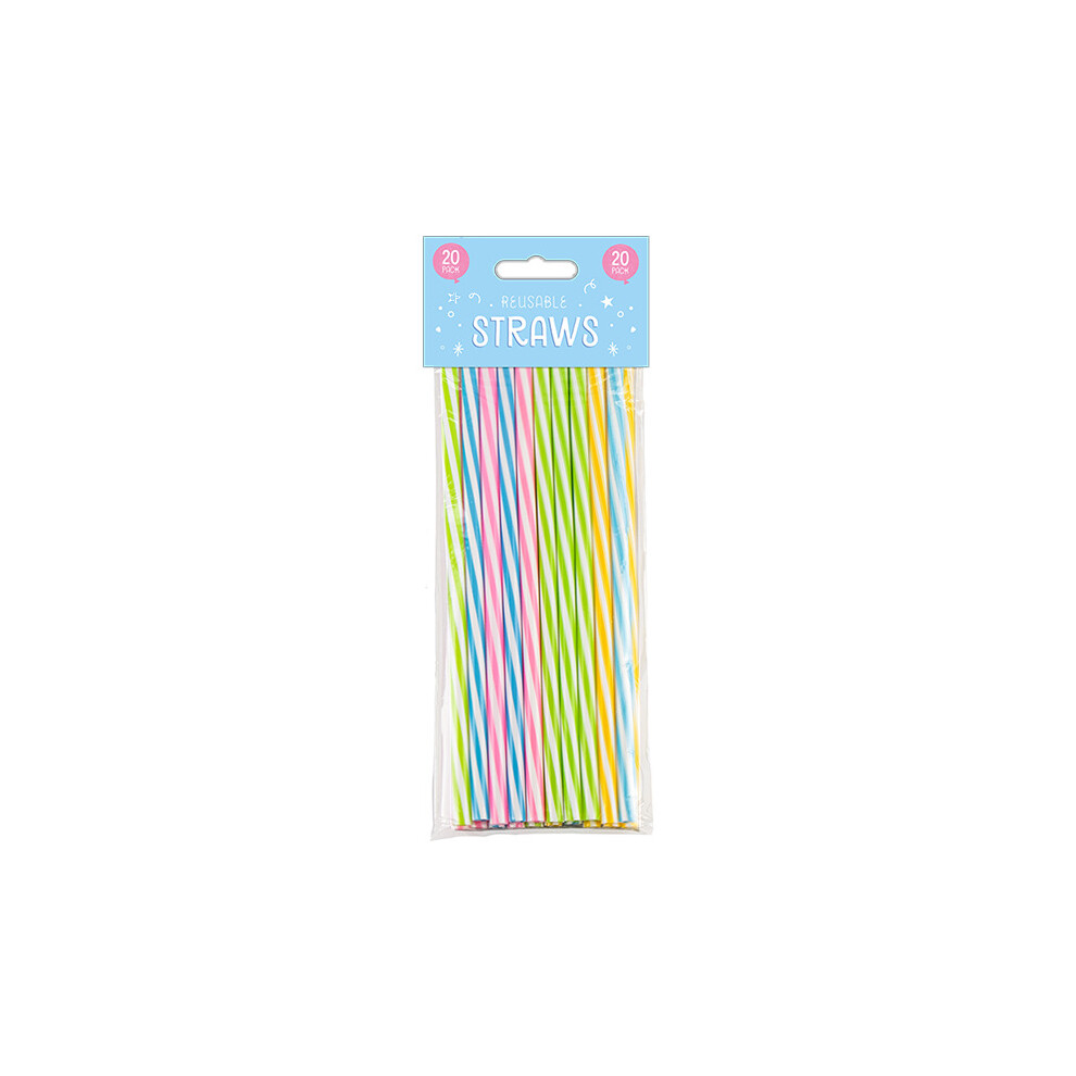 20 Reusable Drinking Straws Plastic 20 CM Colourful