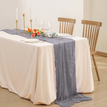 (Grayish Blue, 10pcs) Time to Sparkle Cheesecloth Table Runner Semi-Sheer Gauze Table Runner Dinning Table Wedding Decoration