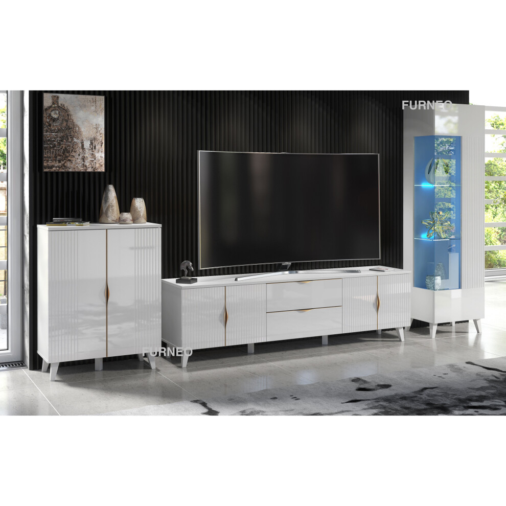 (No LED Lights ) High Gloss & Matt White Living Room Set TV Stand Display Cabinet Sideboard Azzurro10/12/14 LED Lights