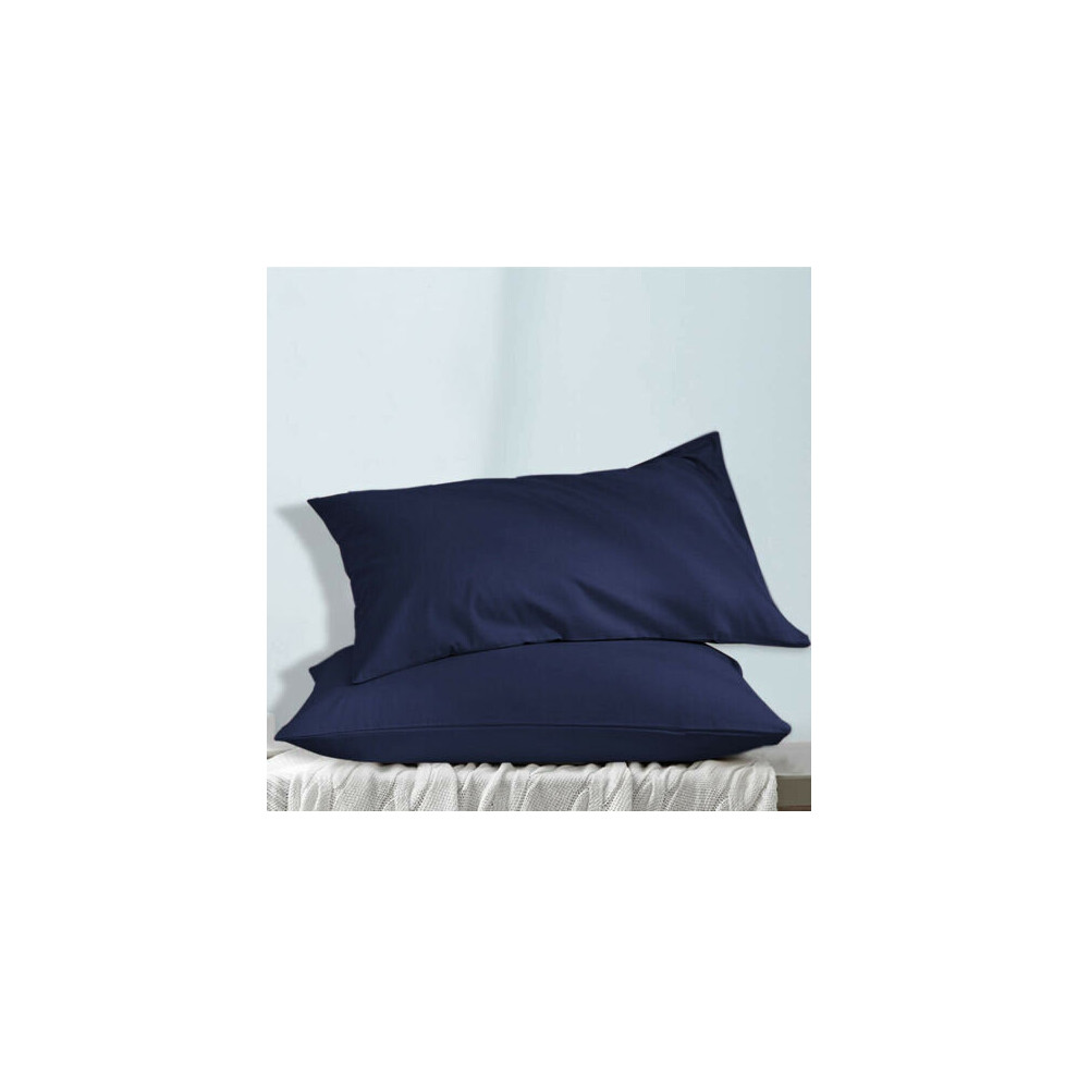 (NAVY) 2 X Pillow Case Luxury Fine Quality Housewife Pair Pack Dyed Pillows Covers