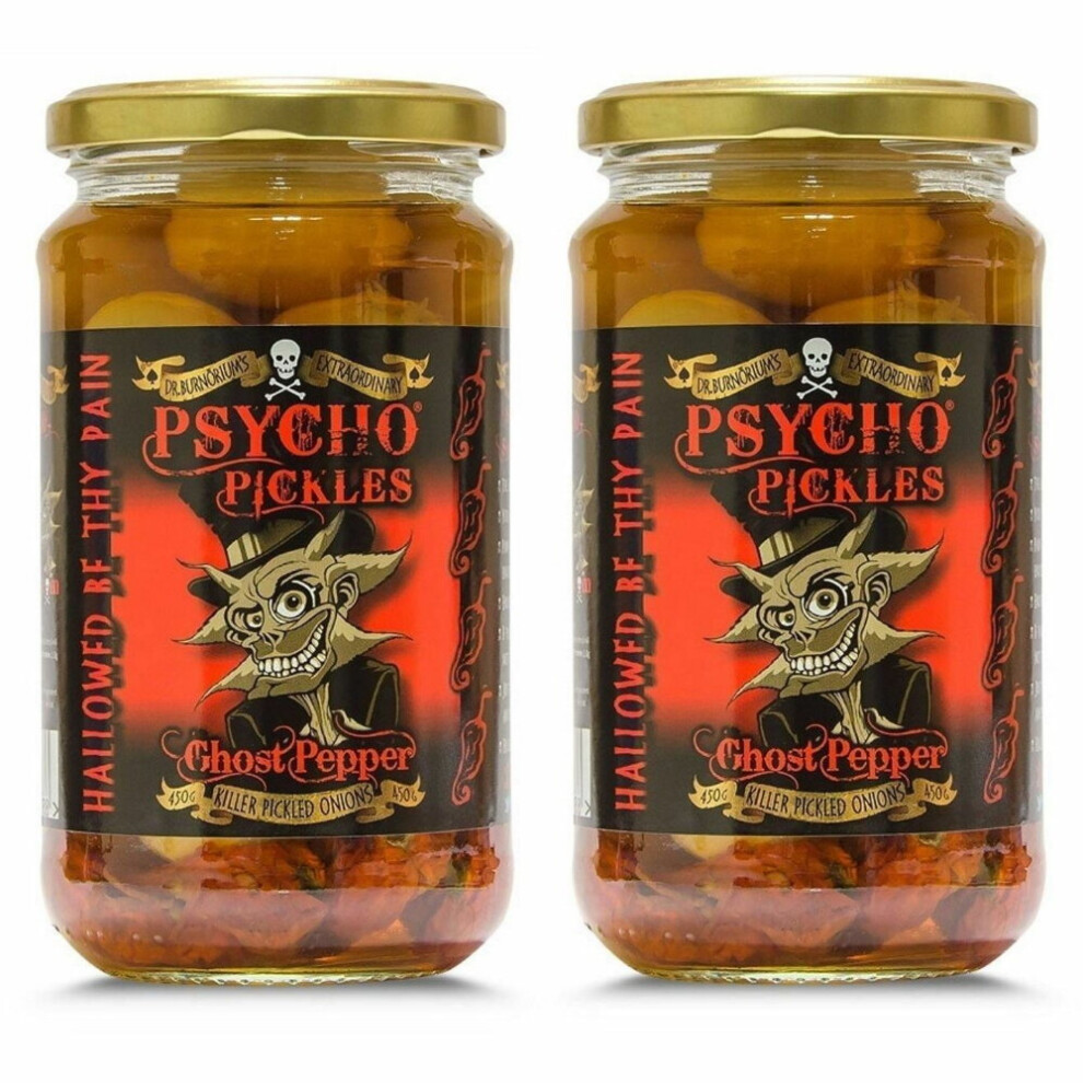 Psycho Juice Dr Burnorium Set Of 2 450G Jars Psycho Pickled Onions & Ghost Chilli Peppers