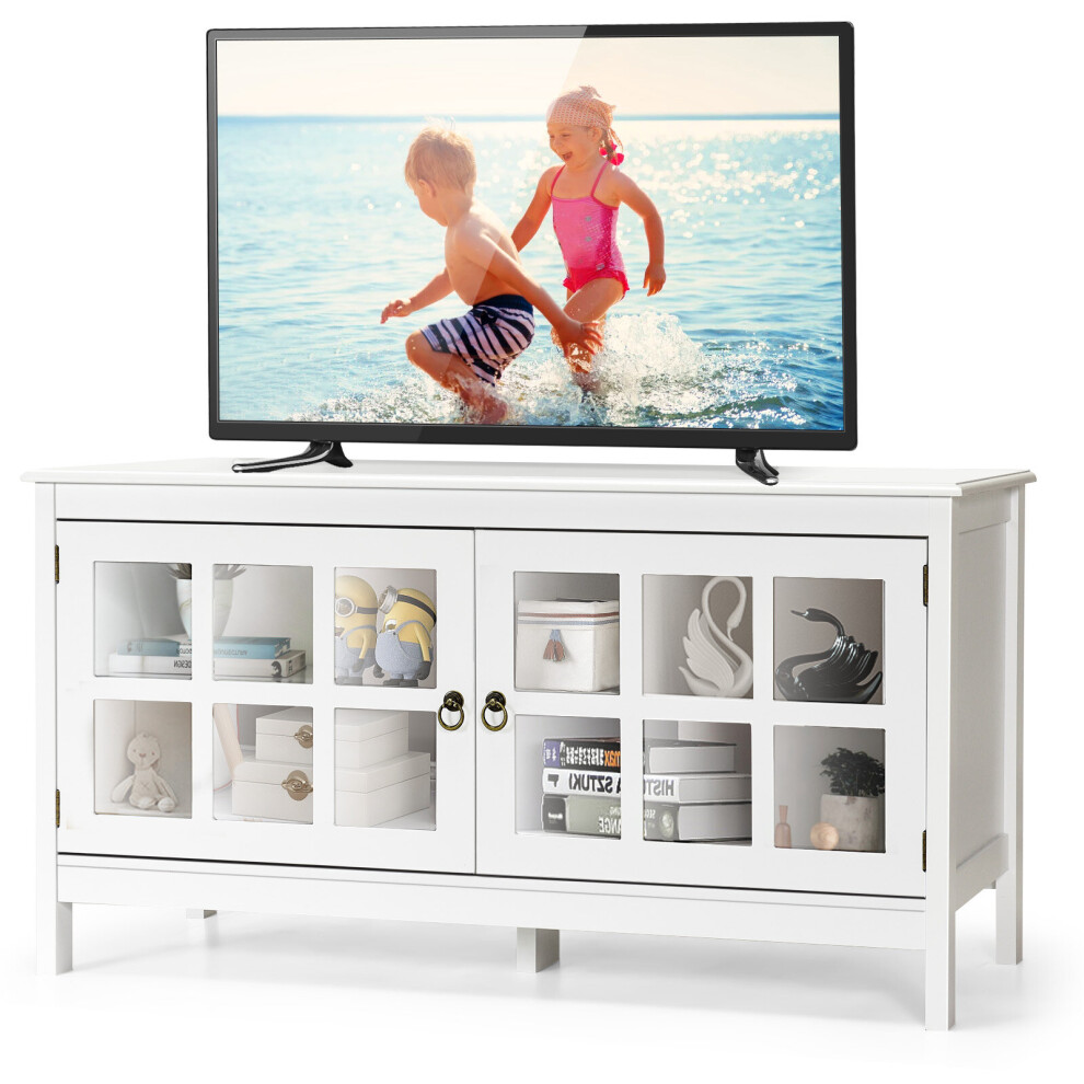 Modern TV Stand Glass Door Storage Cabinet Media Entertainment Center