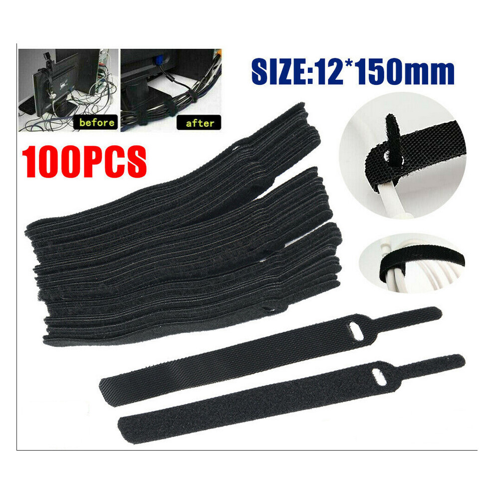 Nylon Hook And Loop Strap Cable Ties Reusable Cord Tidy Pc Tv Organizer 100Pcs 7003606696656