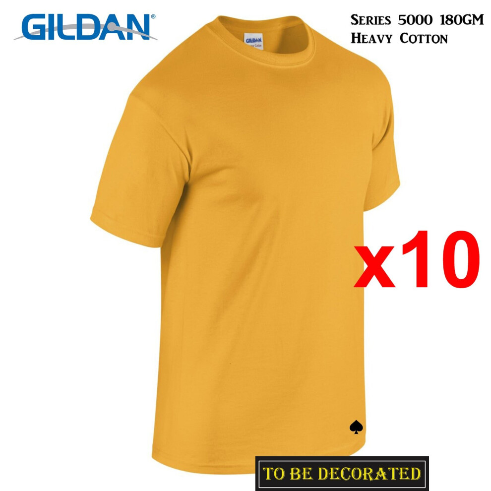 (3XL) 10 Packs Gildan T-SHIRT Basic Tee S - 5XL Small Big Men Heavy Cotton (Gold)