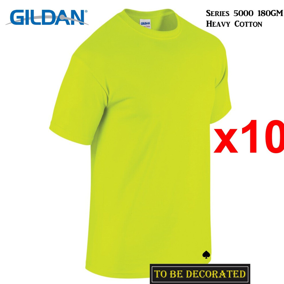 (2XL) 10 Packs Gildan T-SHIRT Basic Tee S - 5XL Small Big Men Heavy Cotton (Safety Green)