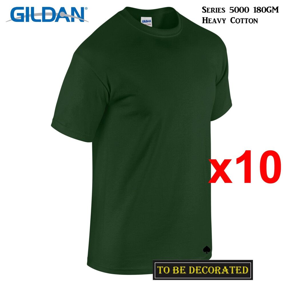 (S) 10 Packs Gildan T-SHIRT Basic Tee S - 5XL Small Big Men Heavy Cotton (Forest Green)