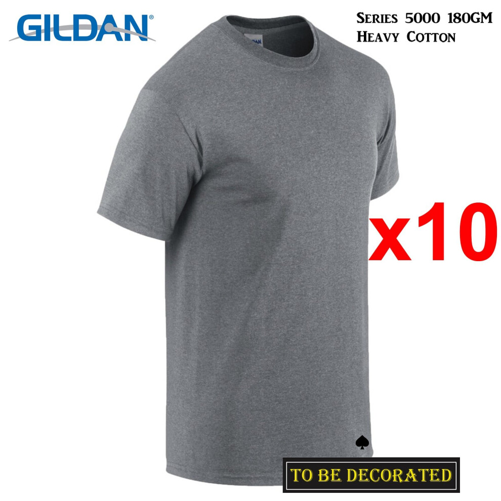 (S) 10 Packs Gildan T-SHIRT Basic Tee S - 5XL Small Big Men Heavy Cotton (Graphite Heather)