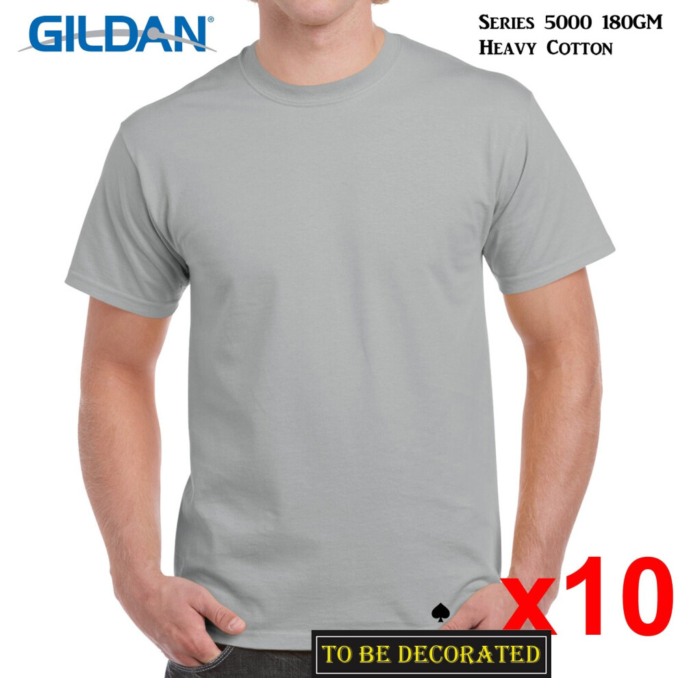 (M) 10 Packs Gildan T-SHIRT Basic Tee S - 5XL Small Big Men Heavy Cotton (Ice Grey)