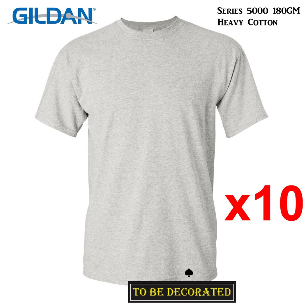 (L) 10 Packs Gildan T-SHIRT Basic Tee S - 5XL Small Big Men Heavy Cotton (Ash Grey)