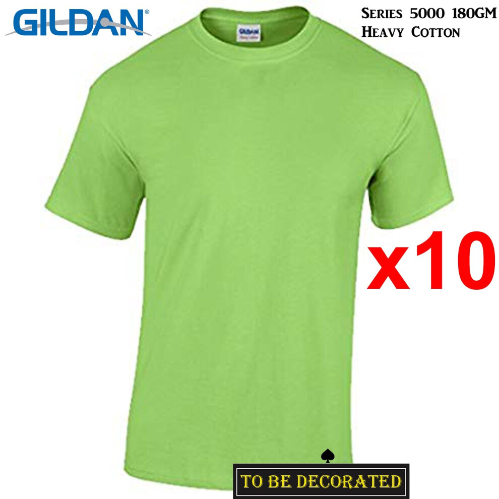 (3XL) 10 Packs Gildan T-SHIRT Basic Tee S - 5XL Small Big Men Heavy Cotton (Lime)