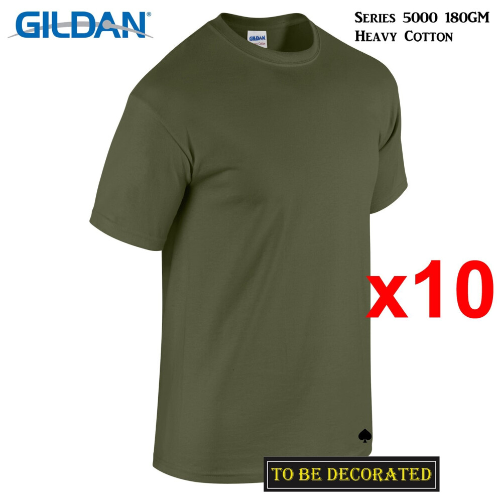 (XL) 10 Packs Gildan T-SHIRT Basic Tee S - 5XL Small Big Men Heavy Cotton (Military Green)