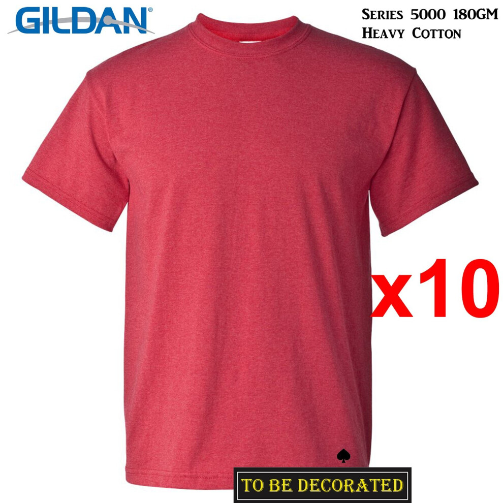 (XL) 10 Packs Gildan T-SHIRT Basic Tee S - 5XL Small Big Men Heavy Cotton ( Heather Red)