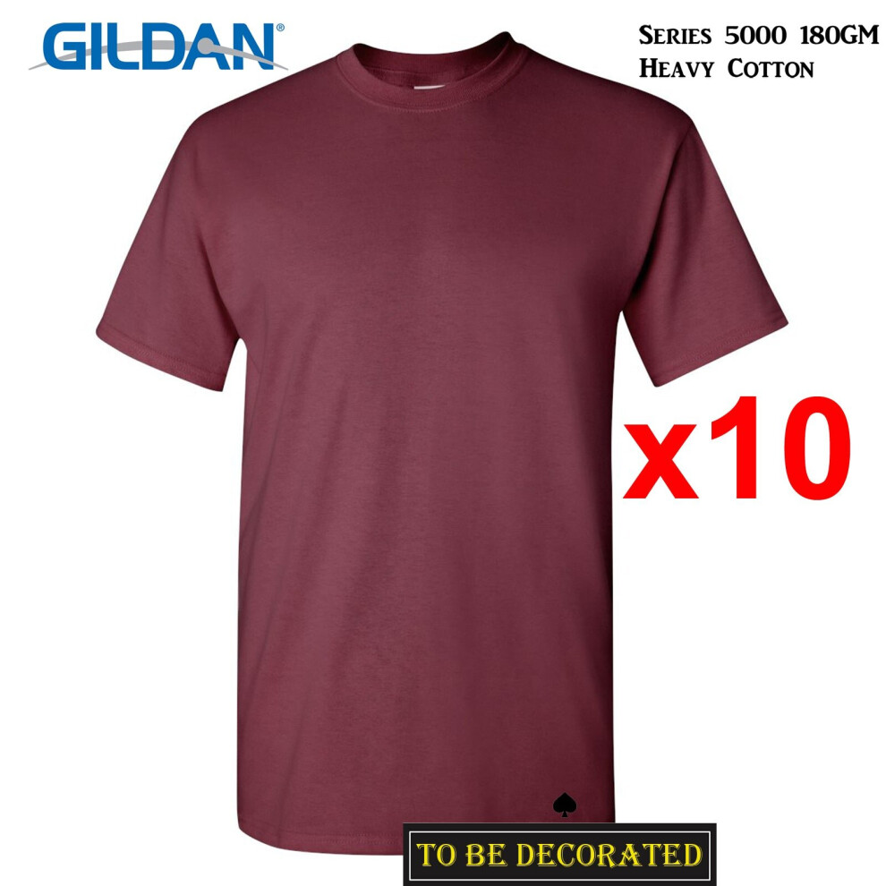 (M) 10 Packs Gildan T-SHIRT Basic Tee S - 5XL Small Big Men Heavy Cotton (Maroon)