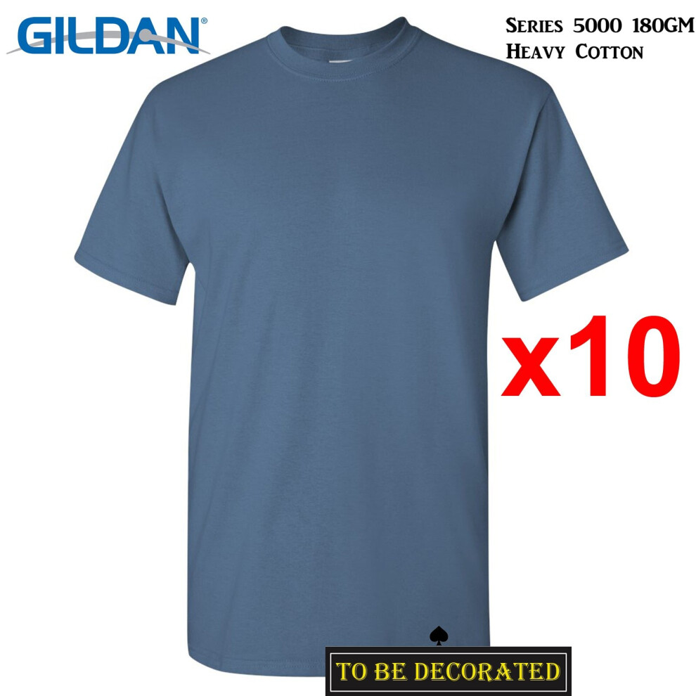 (S) 10 Packs Gildan T-SHIRT Basic Tee S - 5XL Small Big Men Heavy Cotton (Indigo Blue)