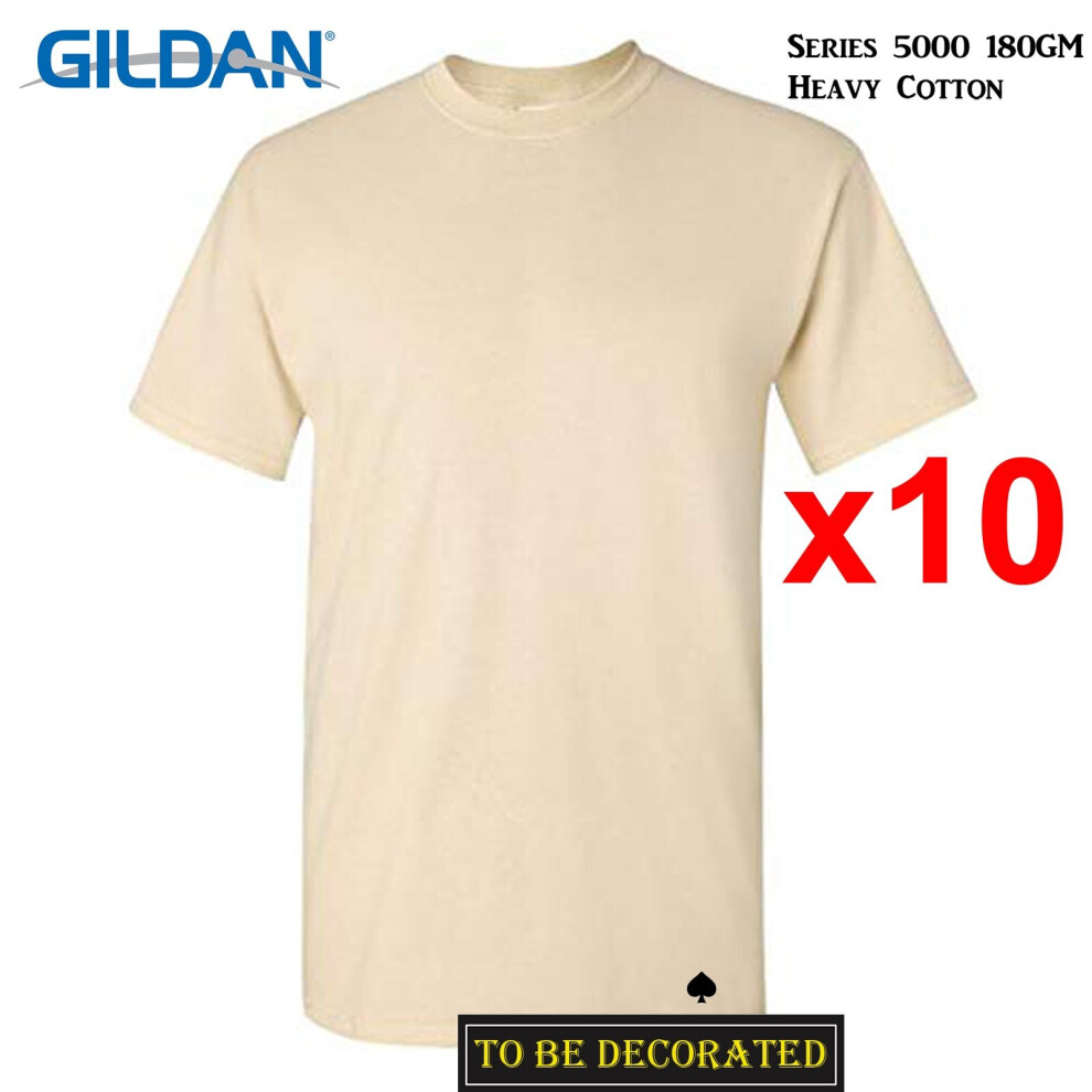 (S) 10 Packs Gildan T-SHIRT Basic Tee S - 5XL Small Big Men Heavy Cotton (Sand)