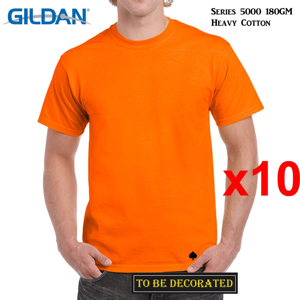 (S) 10 Packs Gildan T-SHIRT Basic Tee S - 5XL Small Big Men Heavy Cotton (Safety Orange)