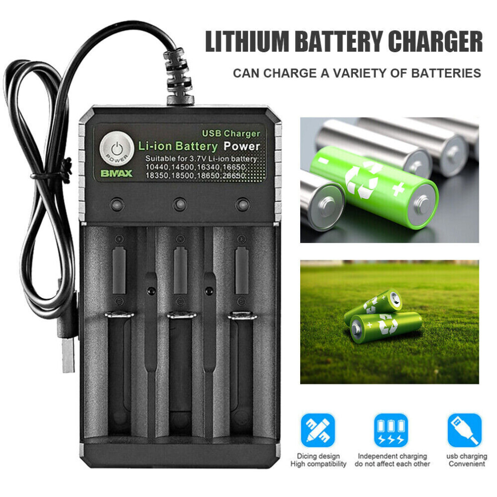 3 Slot Rechargeable 18650 Li-ion Batteries USB 3.7V Battery Charger UK