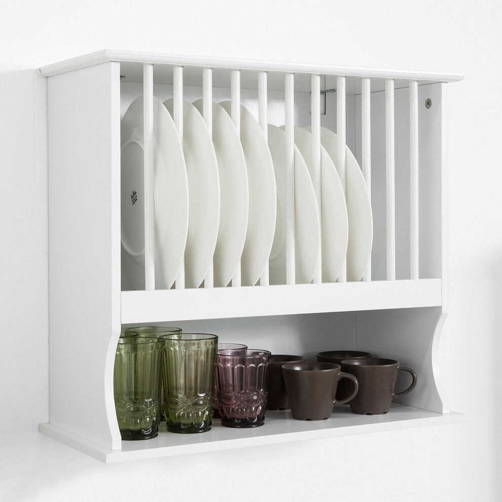 SoBuy KCR04-W, Wall Mounted Plate Cup Rack,Kitchen Storage Rack Shelf