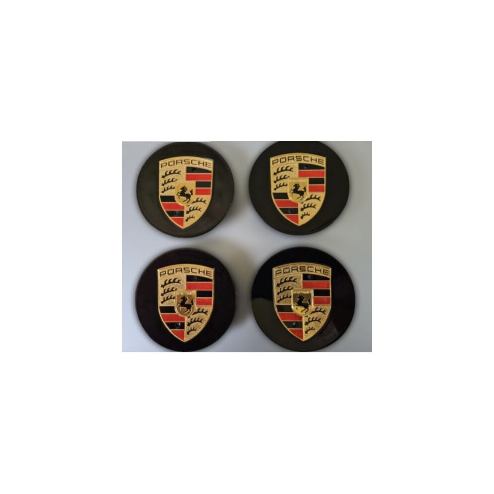 (-65Mm) 4Pcs Porsche Wheel Centre Caps Cover 65Mm Hub Badge Emblem Protector Black