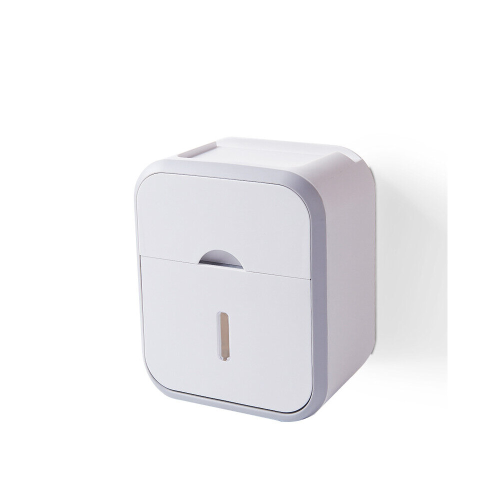 (White, grey) Wall mounted tissue box with one drawer