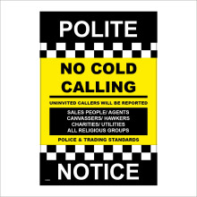 (100 x 150mm - 4 x 6, A - Sticker / Sav - Non-See Through) GG054 Polite Notice No Cold Calling Sign Black Yellow Visitors Door Selling 450mm x 600mm B - Magnetic - Vehicle Grade