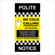 (200 x 400mm - 8 x 16, G - 10mm Extra Heavy Duty Foamex Foamboard) GG052 Polite Notice No Cold Calling Hand Sign Yellow Black Visitors Public 300mm x 600mm B - Magnetic - Vehicle Grade