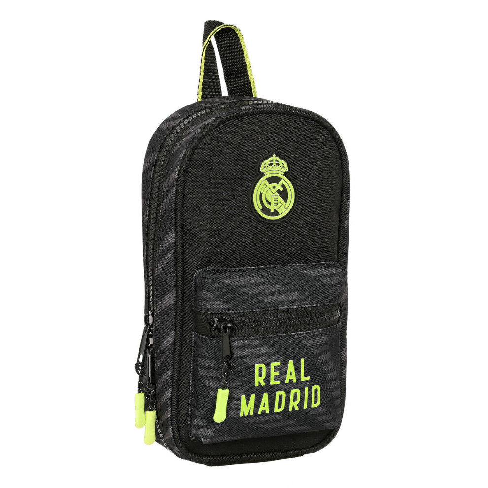 Backpack Pencil Case Real Madrid C.F. Black (12 x 23 x 5 cm) (33 Pieces)