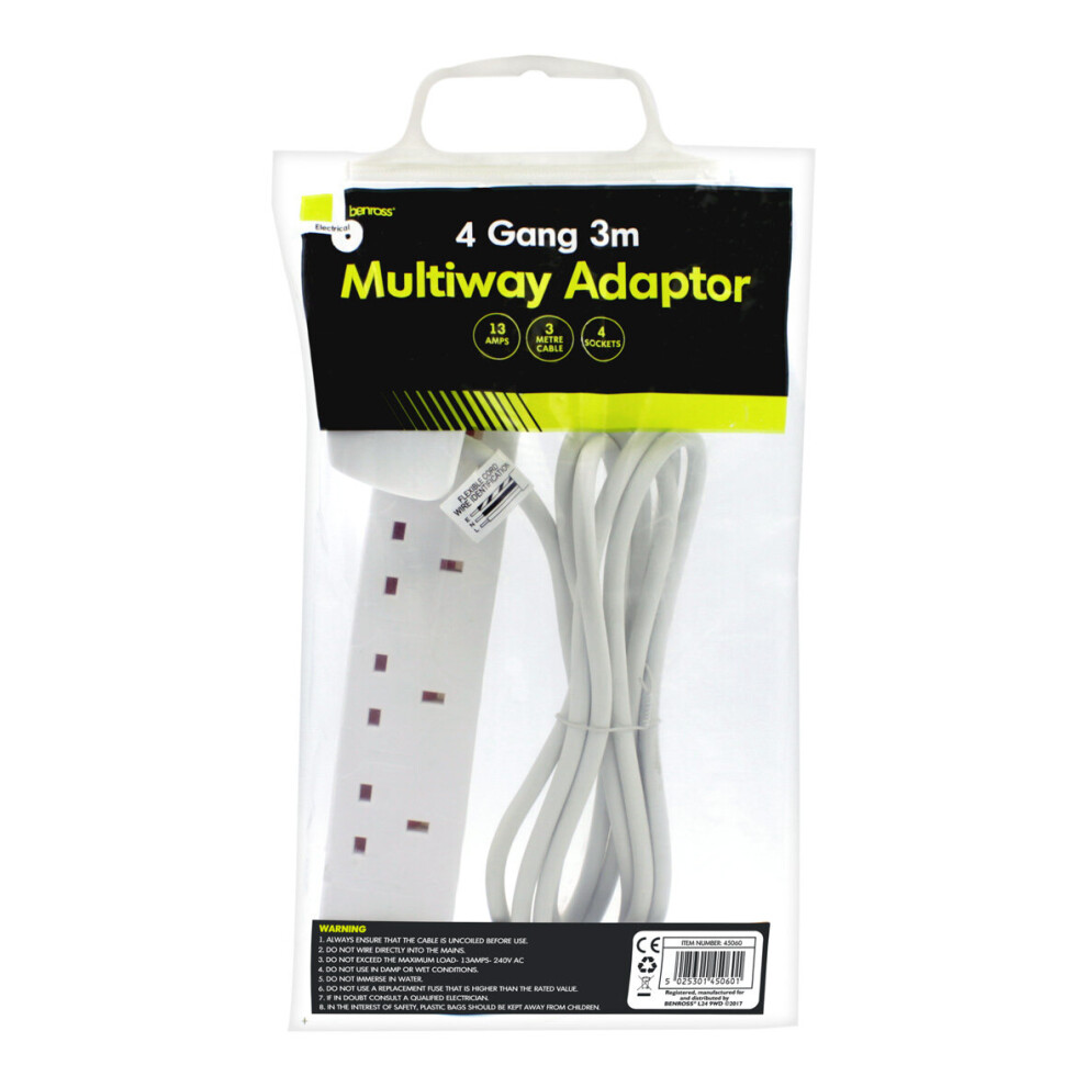 (3 Metres) Benross 4-Way Extension Leads / 13 Amps 5025301450694