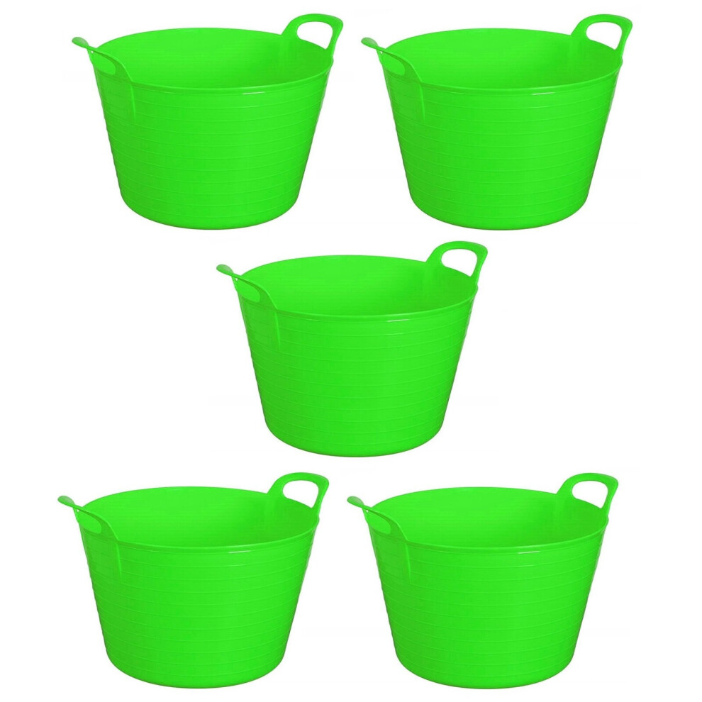 (Light Green Set Of 5) Plastic 42 Litre Flexi Tub Storage Bucket