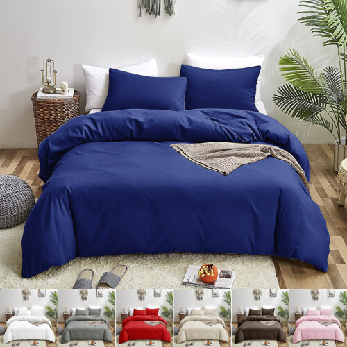 (SINGLE, BLACK) Plain Duvet Quilt Covers Reversible Bedding Set 2