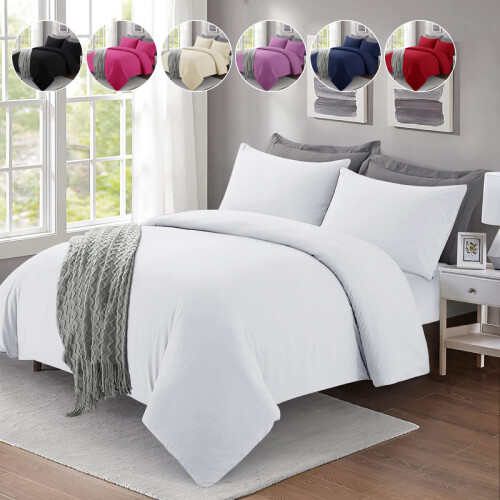 (SINGLE, BLACK) Plain Duvet Quilt Covers Reversible Bedding Set 1
