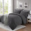 (DOUBLE, CHARCOAL) Plain Duvet Quilt Covers Reversible Bedding Set 1
