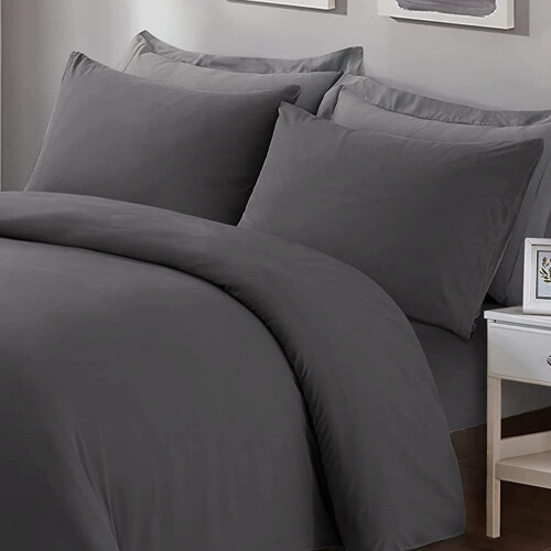 (DOUBLE, CHARCOAL) Plain Duvet Quilt Covers Reversible Bedding Set 2