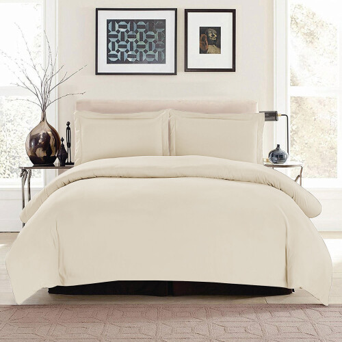 (SINGLE, CREAM) Plain Duvet Quilt Covers Reversible Bedding Set 1