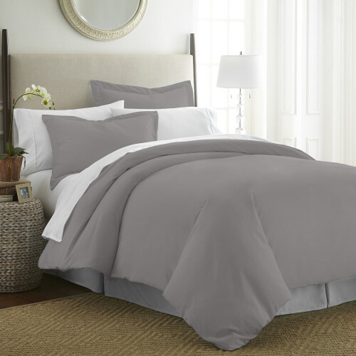 (KING, GREY) Plain Duvet Quilt Covers Reversible Bedding Set 1