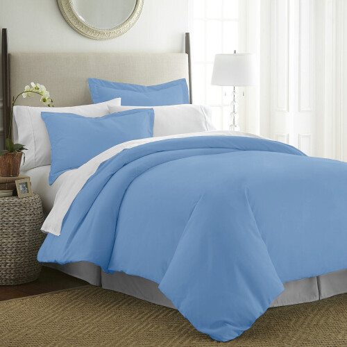 (SINGLE, LIGHT BLUE) Plain Duvet Quilt Covers Reversible Bedding Set 2