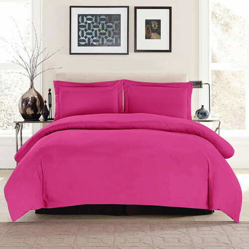 (KING, PINK) Plain Duvet Quilt Covers Reversible Bedding Set 1