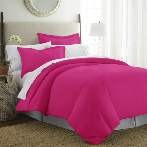(KING, PINK) Plain Duvet Quilt Covers Reversible Bedding Set 2