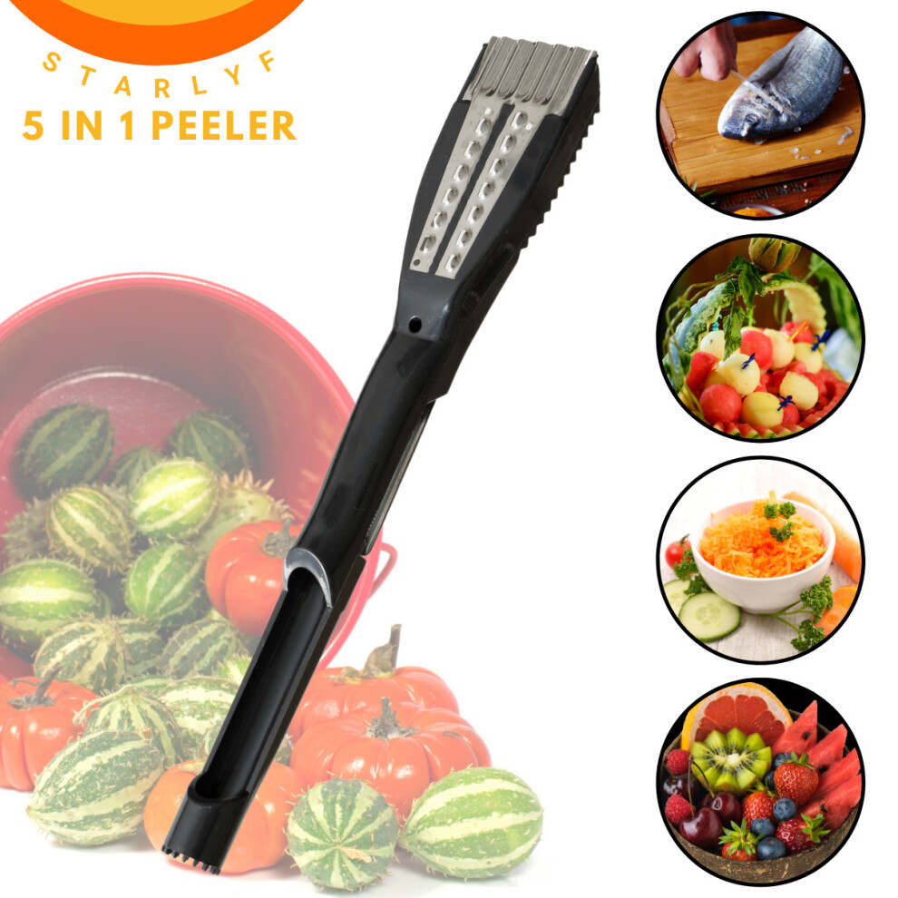 Starlyf Peeler For Kitchen 5-In-1, Multi-Function Peeler, Cut, Grate, Corer, Fish Scale, Deco, Vegetable Peelers & Fruit Corers