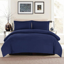 (SINGLE, NAVY) Plain Duvet Quilt Covers Reversible Bedding Set