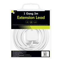 (5 Metres) Benross 1-Way Extension Cables / 5m or 10m Length / UK Plug Socket / 240V AC, 13 Amps / White Colour Cable