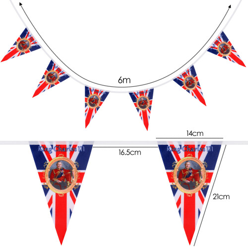 TRIXES 6M Triangle Flags Union Jack King Charles III Bunting 2
