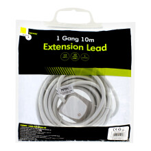 (10 Metres) Benross 1-Way Extension Cables / 5m or 10m Length / UK Plug Socket / 240V AC, 13 Amps / White Colour Cable