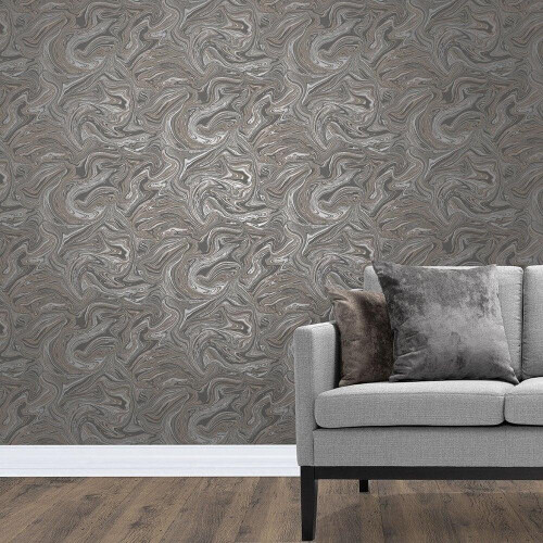 Fine Decor Fine Decor Marble Charcoal Silver Wallpaper Paste The Wall Textured Metallic 2